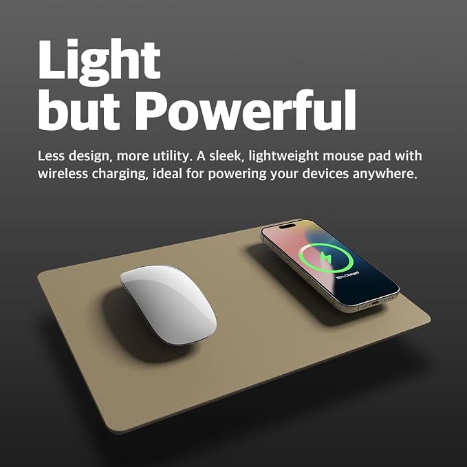 POUT H3 Wireless Charging Mouse Pad – Qi-Enabled Fast Charger Built into Sleek Desk Mat, Compatible with Phones, Earbuds & More(Latte Cream)