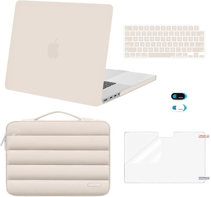 MOSISO Compatible with MacBook Pro 16 inch Case M5 M4 M3 M2 M1 2026-2021 A3429 A3428 A3403 A3186 A2991 A2780 A2485, Shell&Puffy Sleeve Bag&Keyboard Cover&Webcam Cover&Screen Protector, Sand