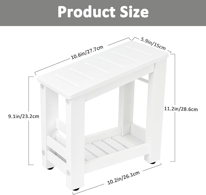 Bamboo Shower Foot Rest Stool for Shaving Legs & Pedicure, Non-Slip Bathroom Foot Step with Storage Pocket, Solid & Water-Resistant,Natural (White)