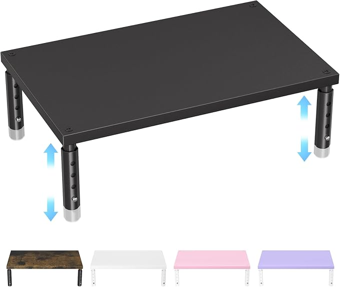 ECOLOVI Wood Laptop Stand for Desk, 4-Height Adjustable Computer Monitor Stand Riser for Desk Organizer and Accessories, Office Desk Accessories Workspace Organizer for Home Office Supplies, Black