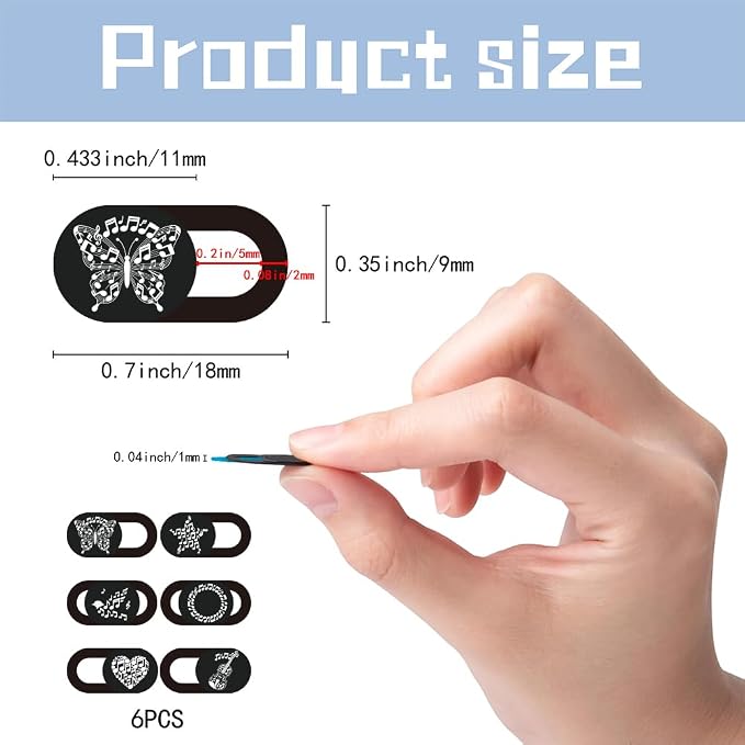 6Pcs 6 Styles Laptop Camera Cover Music Notes Privacy Guard Accessories, 0.04 Inch Ultra Thin Webcam Cover Protector Blocker for Desktop Computer Tablet Notebook Mini PC Home Office Use