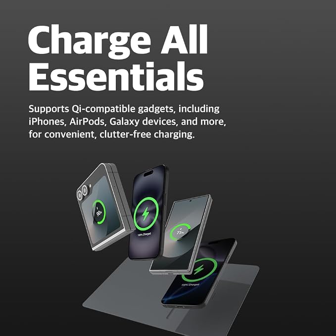 POUT H3 PRO Wireless Charging Mouse Pad – Qi-Enabled Fast Charger with Anti-Slip Base & Smooth Surface for Phones and Earbuds – Sleek Desk Accessory for Home & Office (Dust Gray)