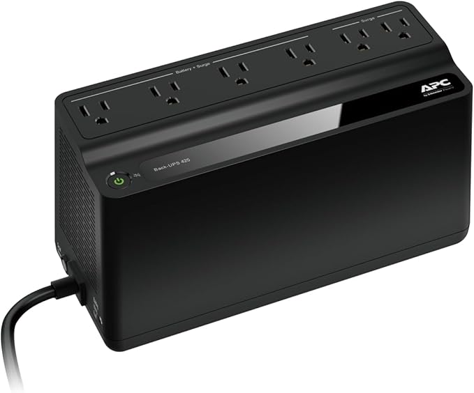 APC Back-UPS 425VA / 255W UPS Battery Backup Surge Protector, 6 Outlets, Small UPS for Router, Modem & Home Office, BE425M