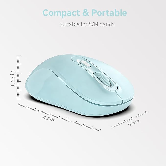 Wireless Mouse, 2026 New Model, Silent Click Ergonomic Design, Portable, 4 Buttons, Adjustable DPI (800/1200/1600), for Laptop/PC/Office (Blue)
