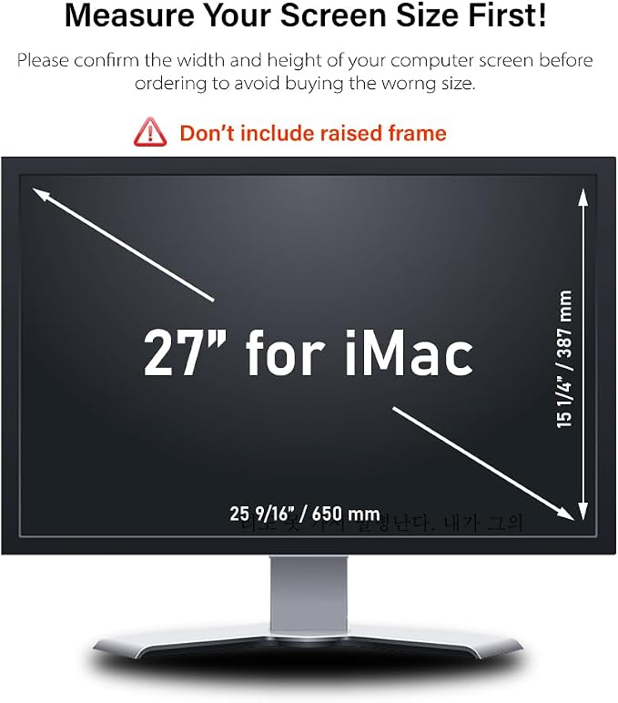 27 Inch - 16:9 Aspect Ratio - Computer Privacy Screen Filter for iMac Monitor - Anti-Glare - Anti-Scratch Protector Film - Please Check iMac or Others Made in Korea