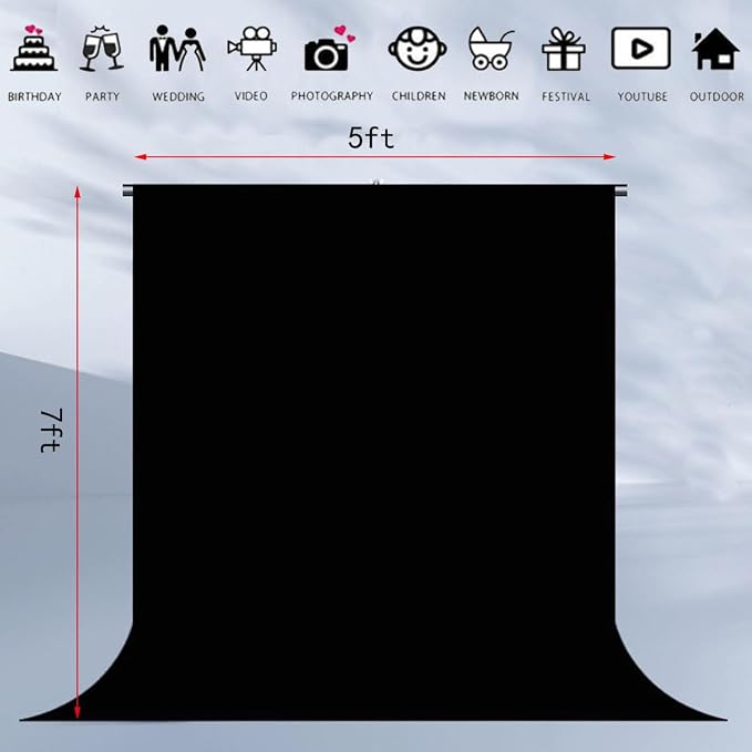 Black Backdrop Background Fabric Backdrop for Shoot Portraits Party Video Studio 5X7ft