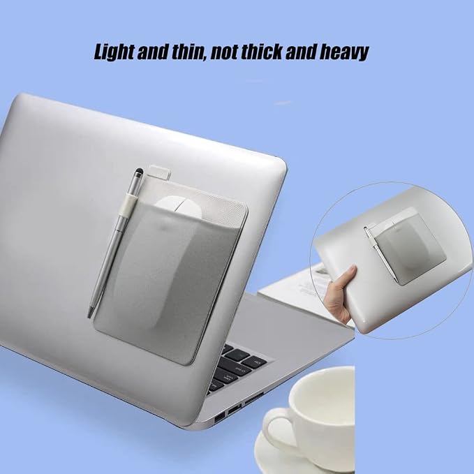 RIVEENY Pocket Pouch for Laptop with Reusable Adhesive,Pouch Holder for Computer Accessories,Self-Adhesive Mouse Headset Storage Bag for Portable External USB Cable,Apple Magic Mouse