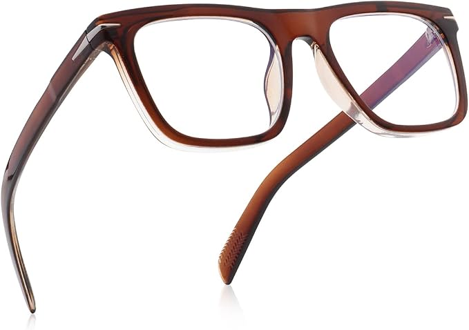 Trendy Square Blue Light Blocking Glasses for Men Women, Fashion Frame Non-prescription Computer Glasses (Brown)