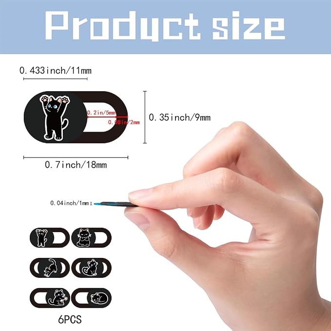 6Pcs 6 Styles Cat Camera Cover Slide Cute Privacy Guard Accessories, 0.04 Inch Ultra Thin Webcam Cover Protector Blocker for Laptop Desktop Computer Tablet Notebook Mini PC Home Office Use