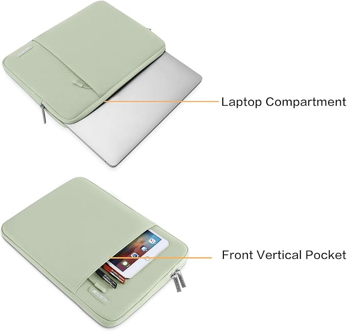 MOSISO Laptop Case 16 inch, 15-15.6 inch Laptop Sleeve Compatible with MacBook Pro 16 M5 M4 M3 M2 M1, HP Acer Dell Lenovo ASUS, Polyester Vertical Computer Sleeve Bag with Pocket, Sage Green