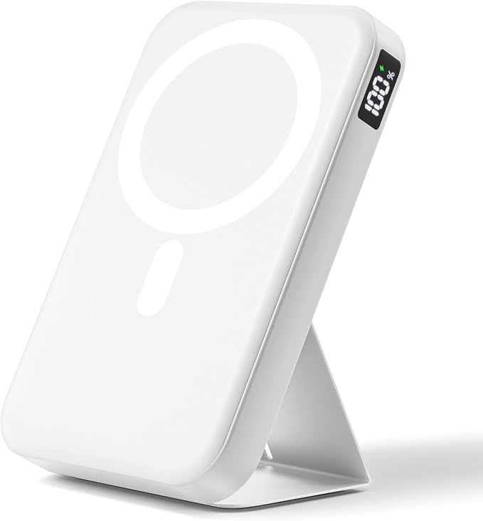 Magnetic Portable Charger, 10000mAh Power Bank with Leather Foldable Stand - Travel Essentials, USB-C 20W Fast Charging for Magsafe Battery Pack, Compatible with iPhone 17/16/15 All Series