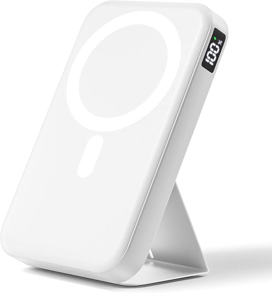 Magnetic Portable Charger, 10000mAh Power Bank with Leather Foldable Stand - Travel Essentials, USB-C 20W Fast Charging for Magsafe Battery Pack, Compatible with iPhone 17/16/15 All Series