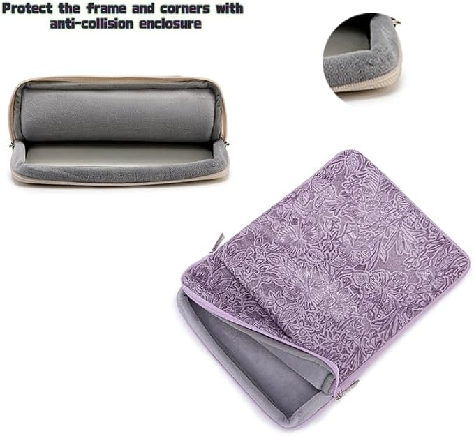 Kinmac 360° Protective Vertical Laptop Sleeve Case Cover Bag (Purple Flower PU, 13.5 inch-14 inch)