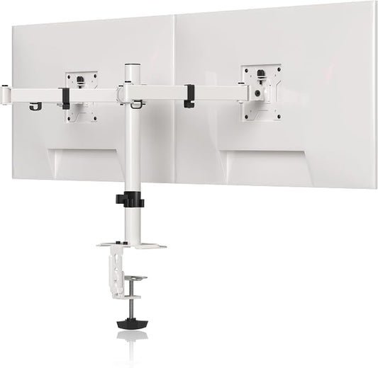 Pholiten Dual Monitor Stand, Heavy Duty Adjustable Monitor Arm Desk Mount for 2 Screens up to 38Inches, Tilt, Swivel, Rotate, Supports Tilt, Swivel, Rotate, Supports 22 lbs per Arm,White
