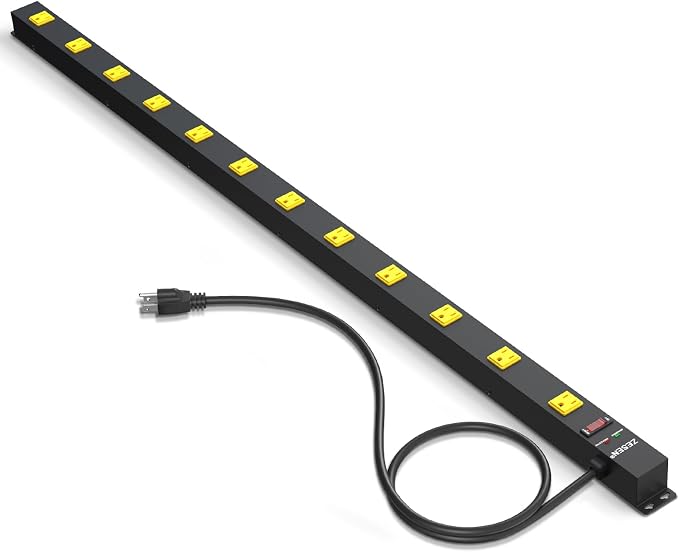 12 Outlet Long Power Strips Heavy Duty Wide-Spaced Outlets Industrial Power Strip Surge Protector with 4ft Cord for Garage Workshop Office Home, ETL Certified, 1875W, Black
