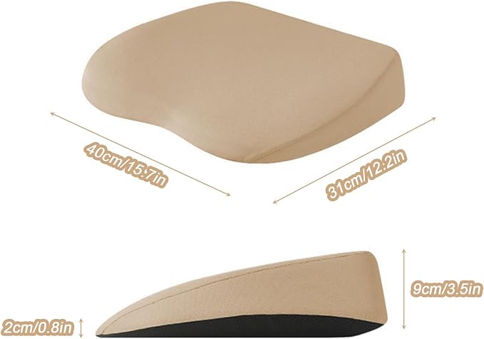 2 in 1 Wedge Car Cushions or Lumbar Support for Driving - 3.5 Inches Soft Memory Foam Driver Seat Cushion for Car Truck - Comfort Coccyx Cushion for Tailbone & Back Pain Relief, Beige