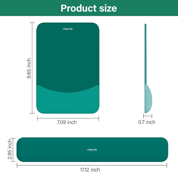 MOSISO Wrist Rest Support for Mouse Pad&Keyboard Set, Rectangular Ergonomic Mousepad Non-Slip Base Home/Office Pain Relief&Easy Typing Pad with Neoprene Cloth&Raised Silicone Lining, Teal Green