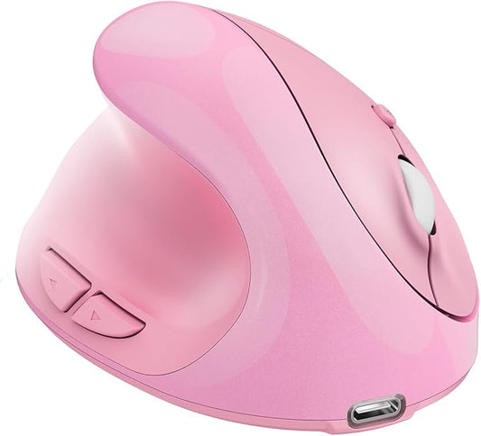 Left Handed Ergonomic Mouse Jiggler,Vertical Wireless & Rechargeable,2.4G USB Carpal Tunnel Lefty Mice with Undetectable Random Movement Keeps PC Laptop Awake-Pink