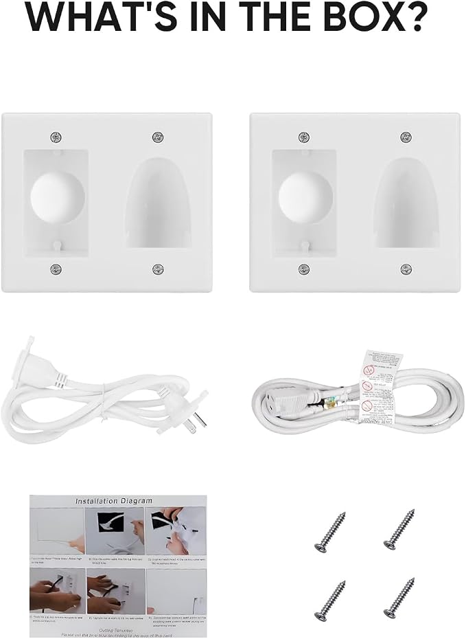 FORGING MOUNT Cord Hider for Wall Mount TV with 6.23 ft Extension Cord, White in Wall Cable Management Kit, Includes 2 Plug Plates and Hole Saw Drill Attachment for Easy Install