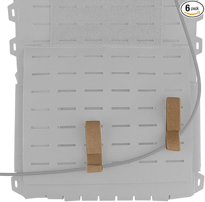 6PCS MOLLE Tactical Organizer Straps – Hook & Loop Cable & Hydration Tube Holders for Vest & Backpack (CB)