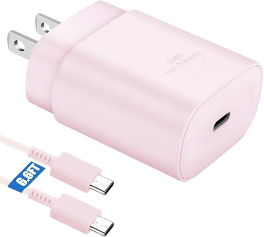 Super Fast Charger Type C,25W PD USB C Wall Charger Block & C to C Cable 6ft Charger for Samsung Galaxy S26/S25/S24 Ultra/S24/S24+/S23 Ultra/S23/S23+/S22/S22 Ultra/S22+/S21 Ultra/S20 Ultra/Note 20/10