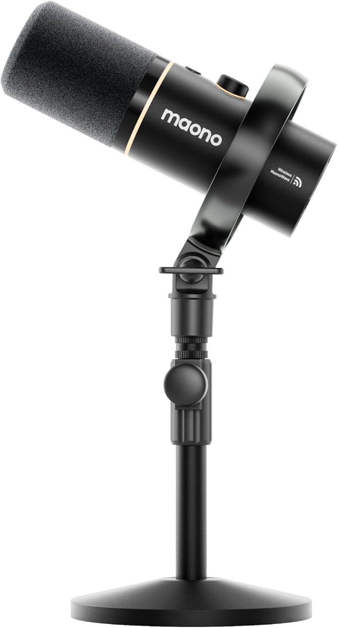 MAONO PD200W Hybrid Wireless Podcast Microphone for PC, Dynamic XLR USB Mic with Desktop Stand, Software, Noise Cancellation, for Vocal Recording, Streaming, Content Creation, Home Studio, Voiceover