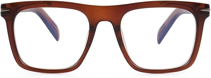 Trendy Square Blue Light Blocking Glasses for Men Women, Fashion Frame Non-prescription Computer Glasses (Brown)