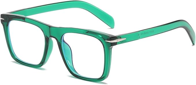 Trendy Square Blue Light Blocking Glasses for Men Women, Fashion Frame Non-prescription Computer Glasses (Green)