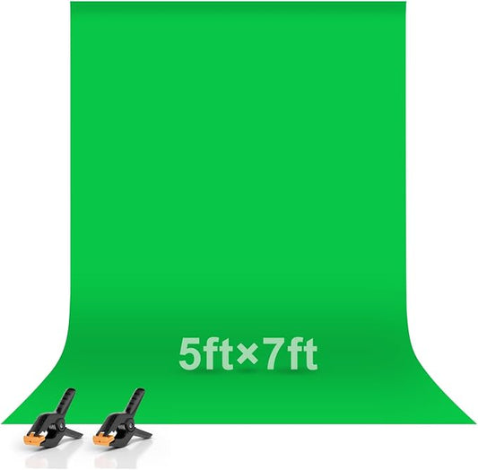 EMART 5x7ft Green Screen Backdrop, Polyester Wrinkle-Resistant Curtain Fabric, Chroma-Key greenscreen Cloth Sheet for Zoom, Including 2 Spring Clamps Suitable for Photoshoot, Interview, Live Stream