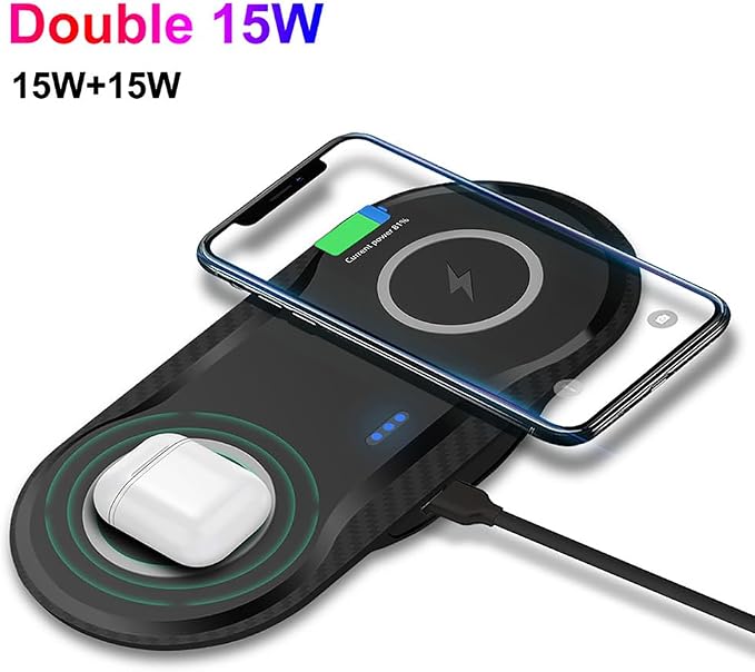 2 Pack Dual 15W Wireless Charger for Multiple Devices, 30W Fast Wireless Charging Pad/Mat for Apple iPhone, for AirPods, for Samsung Phone, for Google Pixel, and All Qi-Enabled Devices (Black-2Pack)
