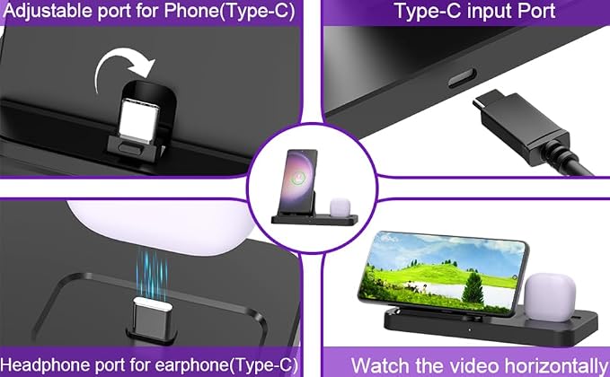 2 in 1 Charging Station for Multiple Devices, Charger Dock for iPhone 17/16/15 Series with Type-C Interface and Samsung Galaxy S25 Ultra/S25/S24/Note20/A55/A35/Z Fold/Z Flip and Earbuds