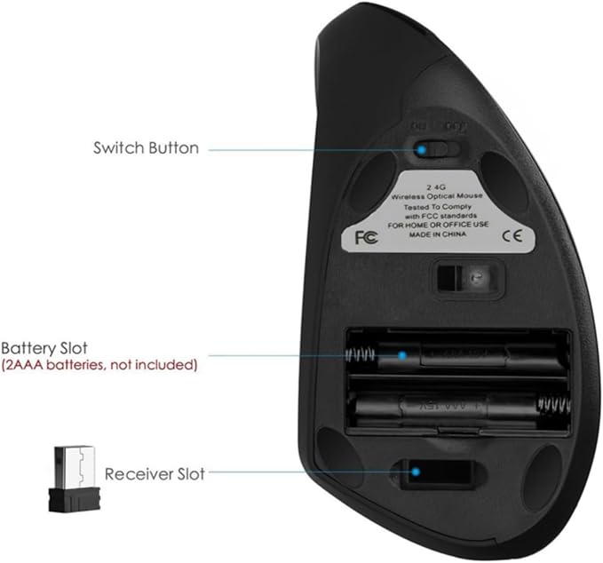 Left Handed Mouse, Ergonomic 2.4GHz Vertical Optical Wireless Mouse with USB Receiver DPI (800/1200/1600) for PC Computer Laptop Macbooks,Cordless Mice Specially for Lefty Left-handers(black)