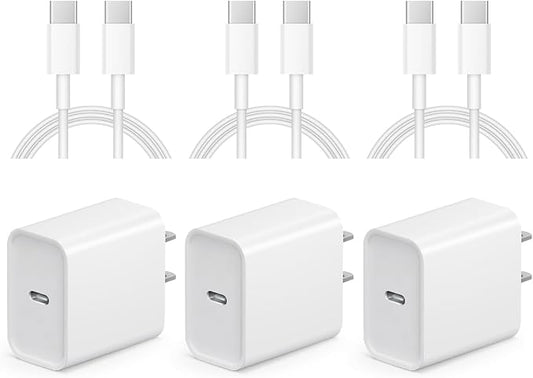 3 Pack iPhone 17 16 15 Charger Fast Charging 10FT - 20W USB C Charger Block with 10FT Type C to C Cable Compatible with iPhone 17/17 Pro/17 Pro Max/Air/16/16e/15, iPad Pro, iPad Air (Yellow)