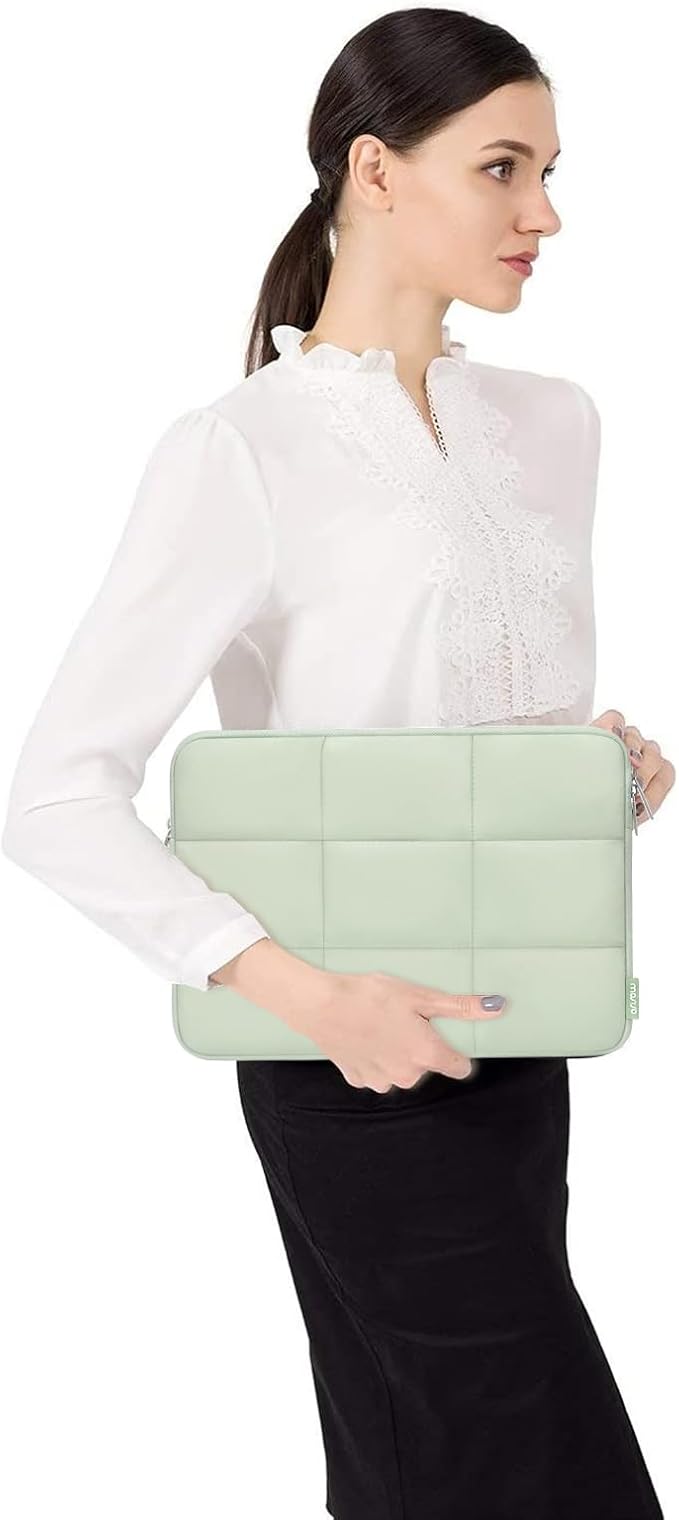 MOSISO Laptop Case 13.3 inch, 13-13.3 inch Puffy Laptop Sleeve Compatible with MacBook Air 13 13.6/Pro 13/Pro 14, HP Dell ASUS Lenovo, Rectangle Quilted Puffer Computer Bag for Women, Sage Green
