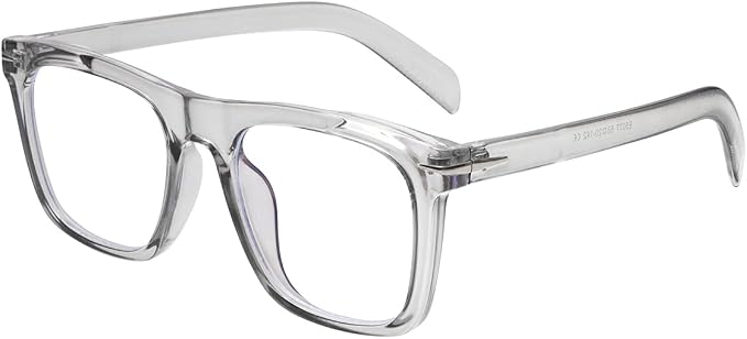 Trendy Square Blue Light Blocking Glasses for Men Women, Fashion Frame Non-prescription Computer Glasses (Transparent Grey)