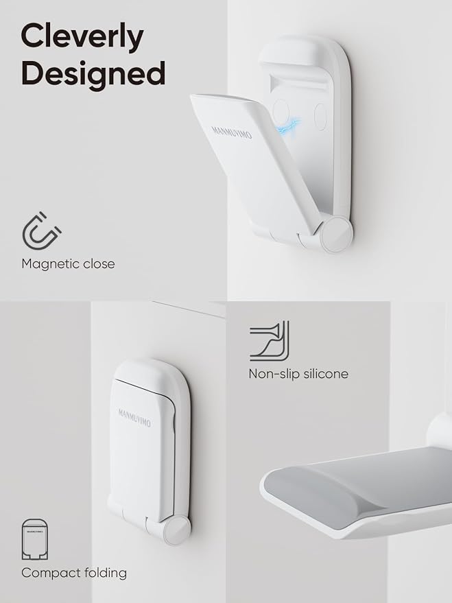 MAMUVIMO Headphone Stand, Headset Stand Foldable ＆ Sticky, Headphone Holder Hook Mount with Non-Slip Silicone, Adhesive Earphone Desk Hanger Clip Space-Saving for Airpods Max, All Earphones-White
