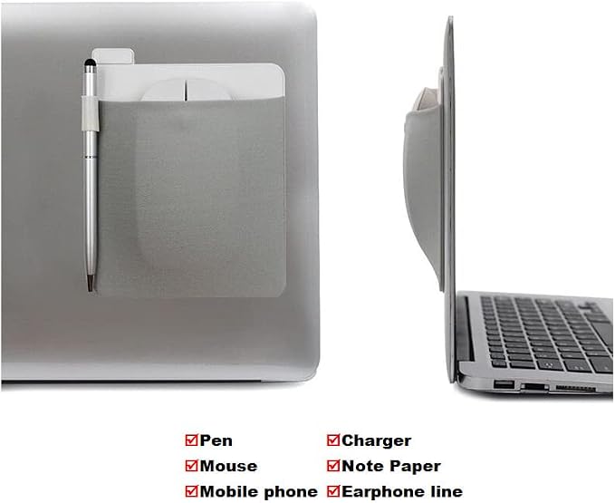 RIVEENY Pocket Pouch for Laptop with Reusable Adhesive,Pouch Holder for Computer Accessories,Self-Adhesive Mouse Headset Storage Bag for Portable External USB Cable,Apple Magic Mouse