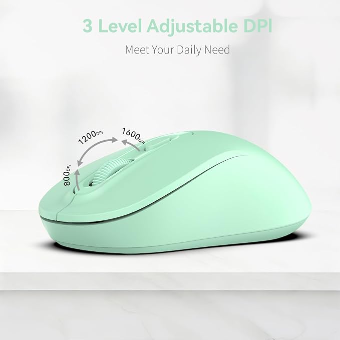 Wireless Mouse, 2026 New Model, Silent Click Ergonomic Design, Portable, 4 Buttons, Adjustable DPI (800/1200/1600), for Laptop/PC/Office (Green)