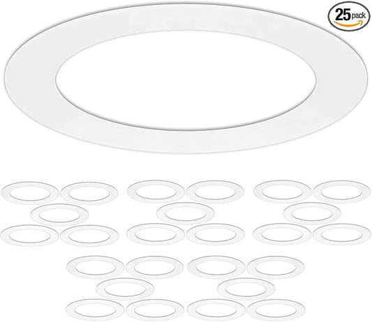 25 Pack Gloss White Goof Trim Ring for 6" Inch Recessed Can Lighting Down Light, Outer Diameter 8 Inches