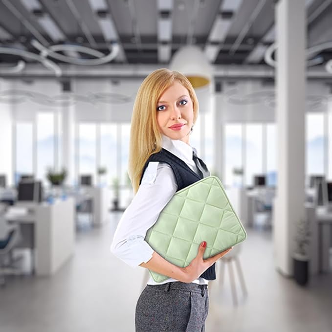 LANDICI Puffy Laptop Sleeve 15.6 Inch, Cute Laptop Case Compatible with MacBook Pro 16, 15.6-16 Inch Lenovo Acer Dell HP Asus, Slim Computer Bag with Accessories Pouch, Green