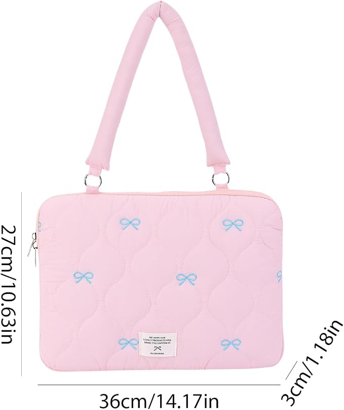 Cute Bow Laptop Case Coquette 13-15 Inch Puffy Laptop Sleeve Accessories Aesthetic Quilted Computer Bag for MacBook (Pink 1, 13-14inch)