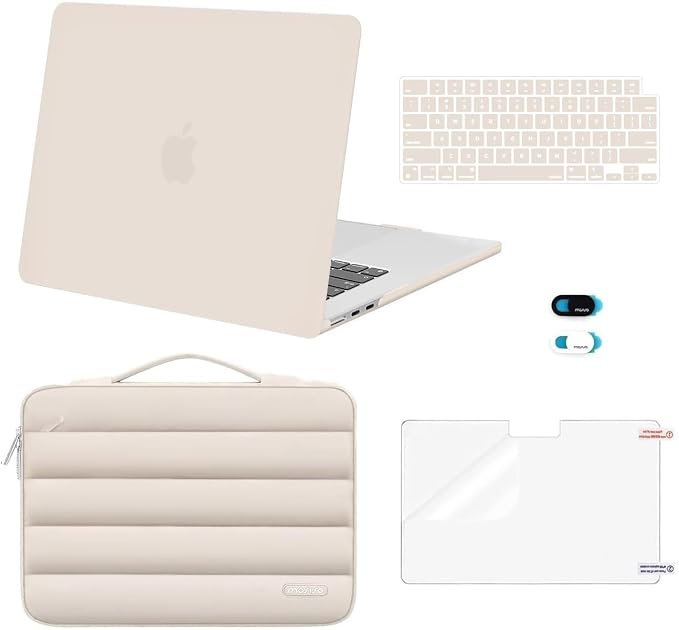 MOSISO Compatible with MacBook Air 15 inch Case M5 2026 M4 2025 M3 2024 M2 2023 A3448 A3241 A3114 A2941, Plastic Hard Shell Case&Puffy Sleeve Bag&Keyboard Skin&Webcam Cover&Screen Film, Sand