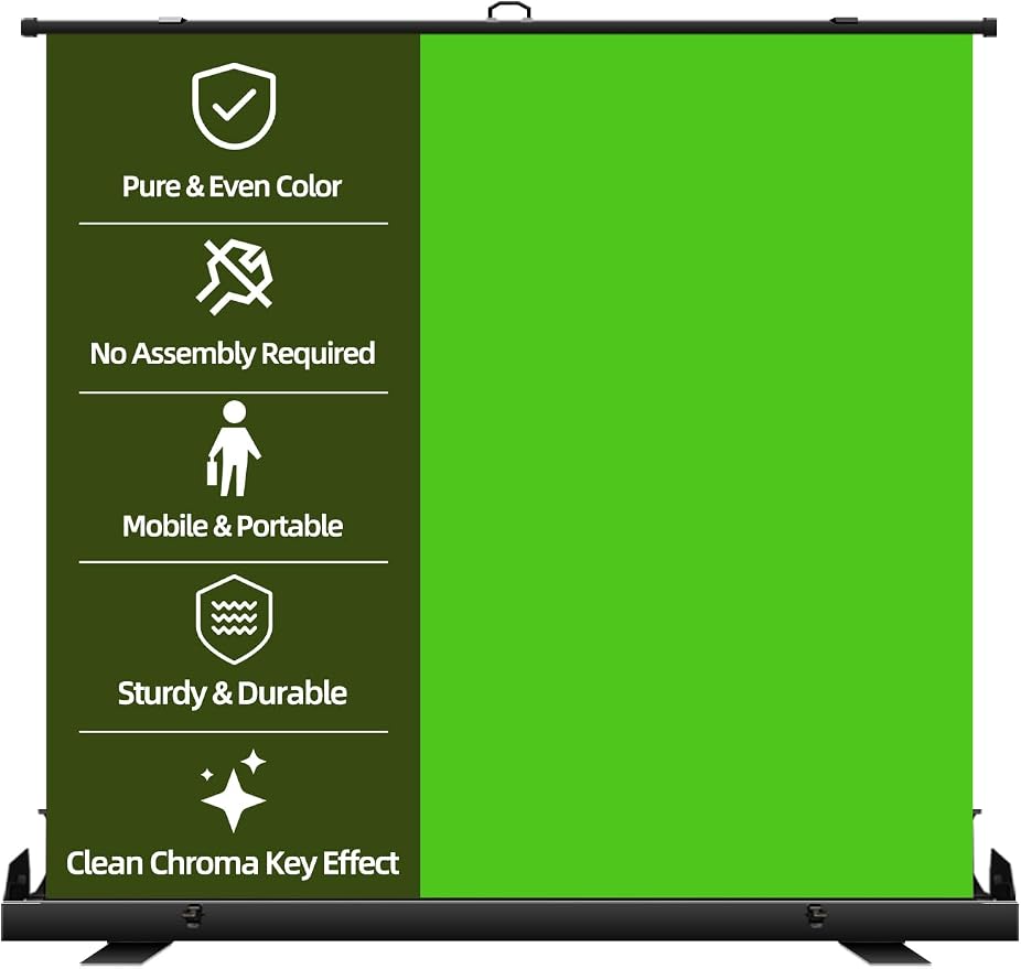 78.7 x 82.7in Large Collapsible Green Screen Backdrop,Portable Retractable Photo Background Chroma Key Panel with Stand Photography Backdrops for Video Conference,Photographic Studio,TikTok