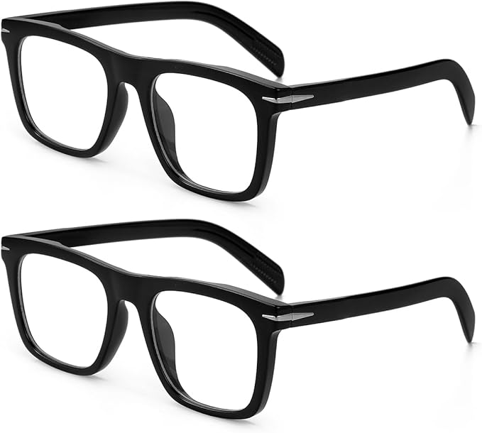 Trendy Square Blue Light Blocking Glasses for Men Women, Fashion Frame Non-prescription Computer Glasses (Black+Black)
