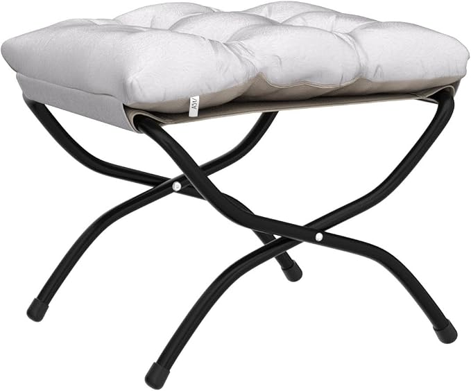 Foldable Upholstered Footstool, Space-Saving Washable Cushion, 18.5"x14.8"x15", 150lb, Indoor/Outdoor - Living Room/Bedroom/Patio Light Grey