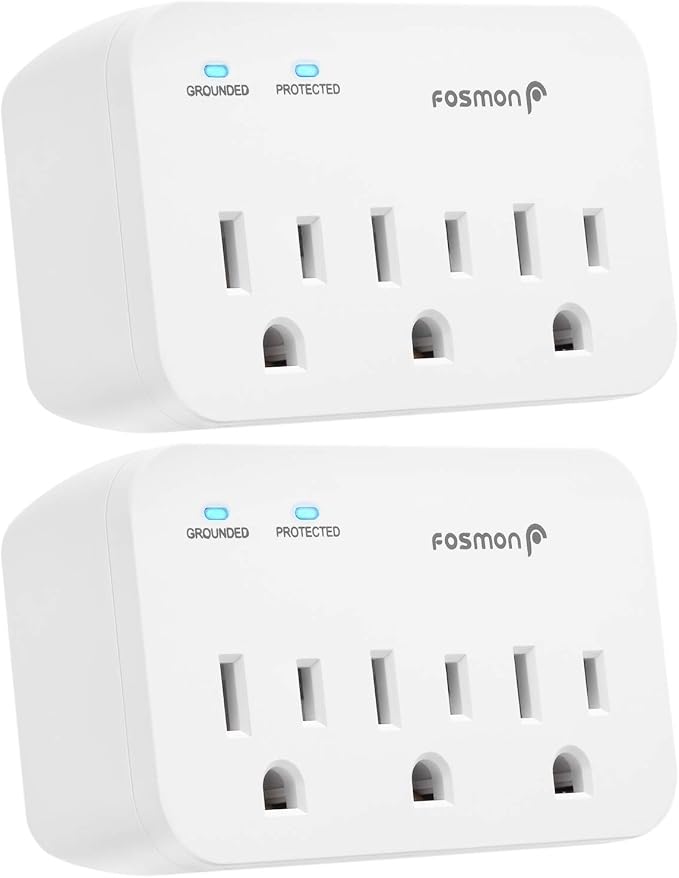 Fosmon Refrigerator Surge Protector, 3 Outlet Heavy Duty Appliance Surge Protector with High Joules for Fridge, Microwave, Washing Machine, Garage Door, 1200J, 1875 Watts, 3 Prong, ETL Listed- 2 Pack