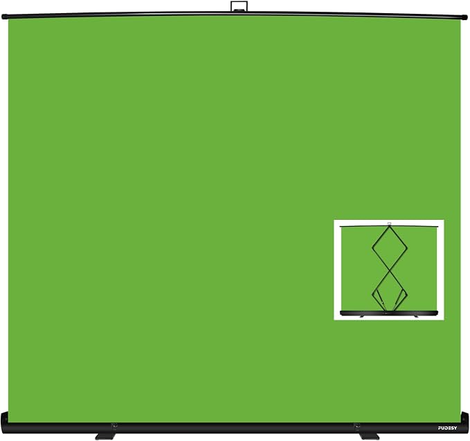 FUDESY 78.7 x 90in Large Collapsible Green Screen Chroma Key Panel, Portable Retractable Wrinkle Resistant Green Backdrop for Streaming, Video Conference, Tiktok, Auto-Locking Frame