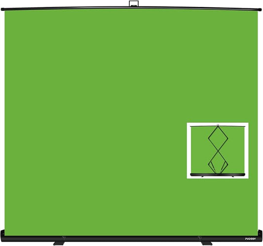 FUDESY 78.7 x 90in Large Collapsible Green Screen Chroma Key Panel, Portable Retractable Wrinkle Resistant Green Backdrop for Streaming, Video Conference, Tiktok, Auto-Locking Frame