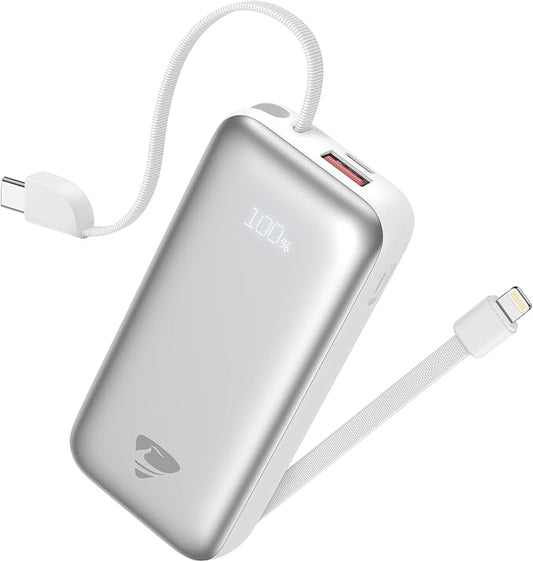Portable Charger, Power Bank Fast Charging 10000mAh Battery Pack Charger Portable with Built in Cables Travel Essential Portable Power Bank for iPhone 17 16 15 14 13 Samsung Galaxy S24 S23(1Pack)