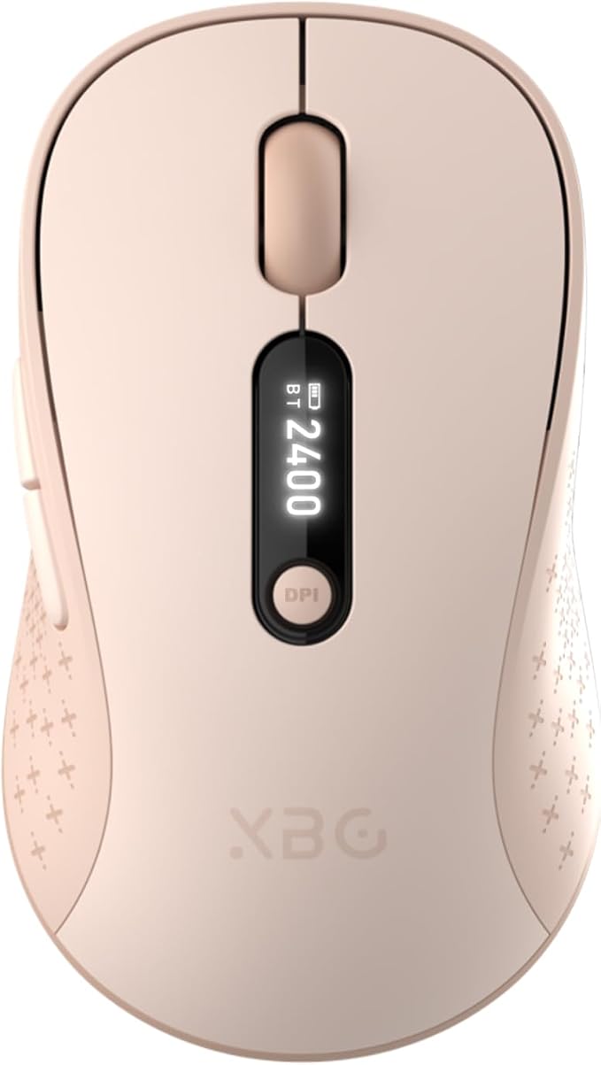 XBG B15pro Wireless Bluetooth Mouse, Bluetooth 5.0/4.0 & 2.4G Tri-Mode, Type-C Rechargeable with LED Screen Display, Ergonomic Silent Click for Laptop/PC/Tablet, Multi-Device & Office Use-Pink